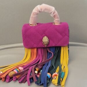 Kurt Geiger Pink Quilted Mini Bag with Multicolor Fringe